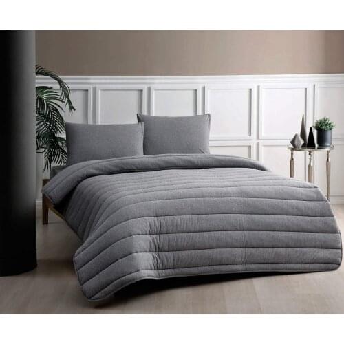 TAC %100 NATURAL COTTON FABRIC FLEXIBLE COMBING QUILT SET DUVET COVER SET BEDDİNG SET QUILTED GREY COLOR