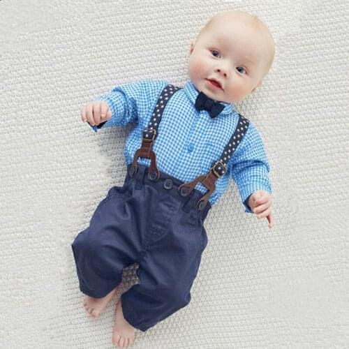 Newborn Baby Boys Clothes Set Summer Autumn Baby Long Sleeve Bow-tie Shirts +Suspender Pants Party Gentleman Baby Outfit