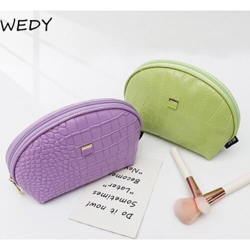 Crocodile Pattern Cosmetic Bag Shell Mini Make Up Bag Organizer PU Leather Toiletry Bags Solid Color Zipper Beauty Case Storage