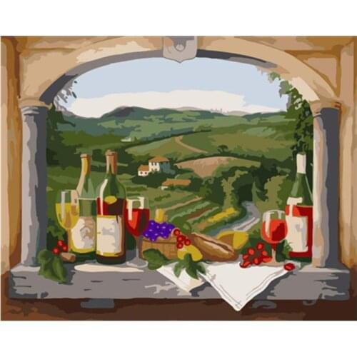 Kitchen diamond embroidery painting wine bottle mosaic art sunset rhinestone sticker landscape wall paper decor needlework gifts