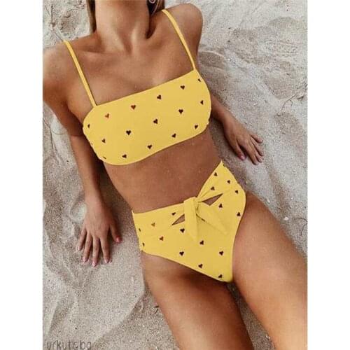 Swimwear Women Heart-shaped Print Bikini Swimsuit High Waist Bow Push-up Bra Bikini Set