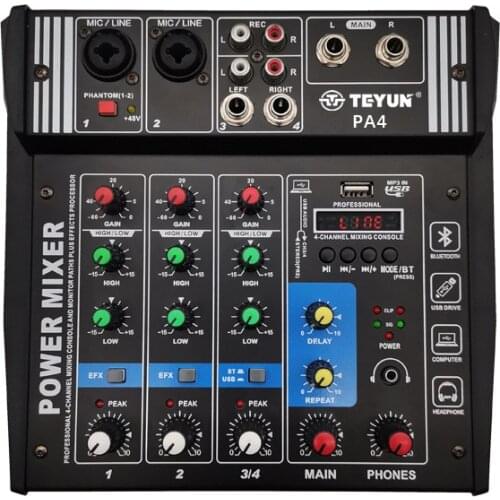 Small four-way mixer and amplifier, microphone, bluetooth amplifier, headset, audio equipment