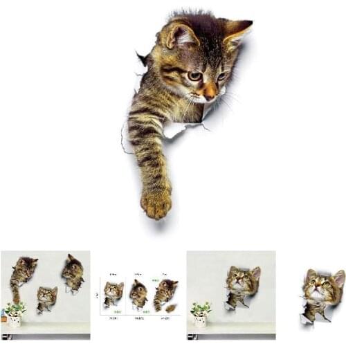 Cute 3D Cat Wall Sticker Hole View Toilet Stickers Bathroom Living Room Home Decor Animal Vinyl Decals Art Sticker Wall Poster