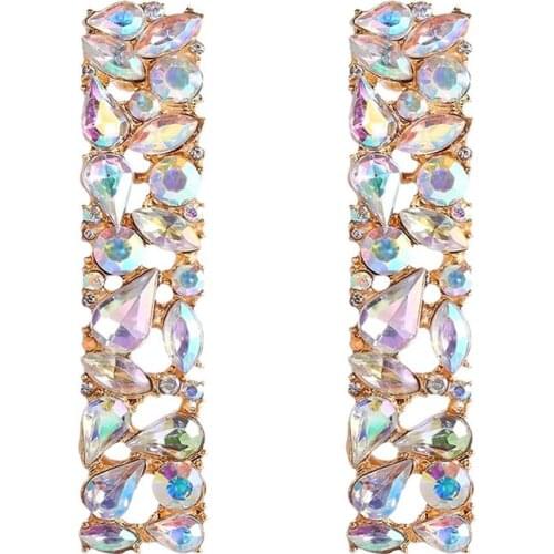 MISANANRYNE New Rectangle Metal Colorful Rhinestone Long Drop Earrings Studded Full Crystals Fine Jewelry Accessories For Women