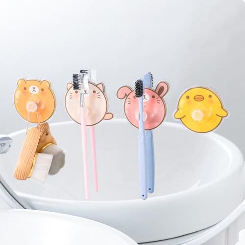 Wall-mounted Toothbrush Holder Self-adhesive Kids Tooth Brush Storage Rack Shaver Toothbrush Rack Bathroom Accessories Cartoon
