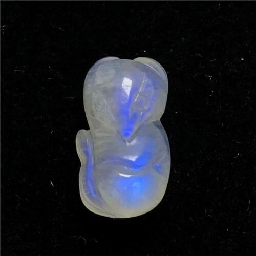 Genuine Natural Blue Light Moonstone Crystal Pendant For Women Man Fox Carved 13x7mm Beads Healing Luck Gift Stone Jewelry AAAAA