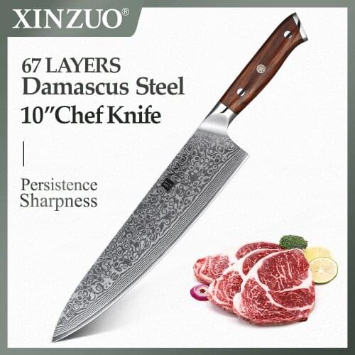 XINZUO 10 inch Chef Knife Japanese Damascus Steel Kitchen Knife Professional Gyuto Cleaver Knives Cooking Tool Rosewood Handle