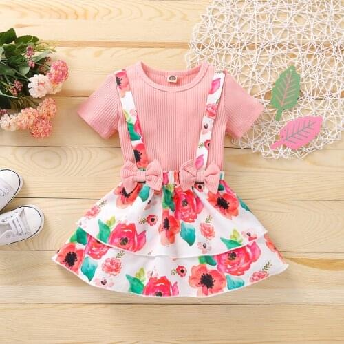 Toddler Girl Clothes Boutique Kids Clothing Baby Girls Clothes Dress Suit T shirt Letter Tops + Bow Suspender Skirts Set