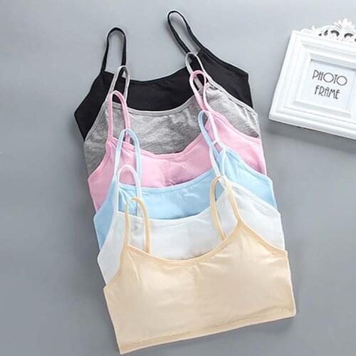 Solid Color Women Tube Tops Teenage Underclothes Girls Lingerie Thin Strap 1Pcs Padded Bras Soft Cotton Spandex Sexy