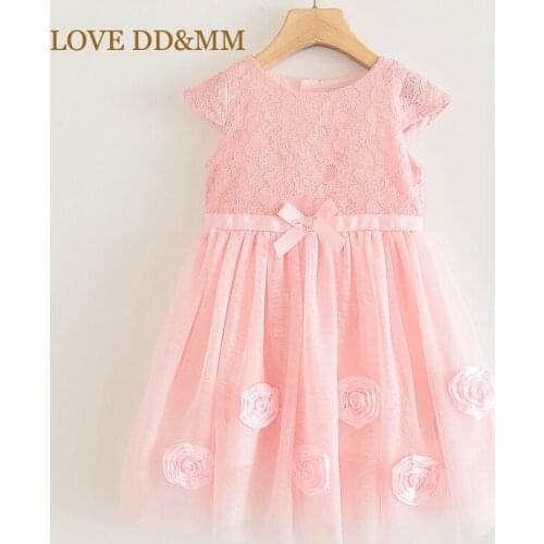 LOVE DD&MM Girls Dresses 2021 Summer New Girls Sweet Lace three-dimensional Flowers bow short-sleeved Mesh Princess Vest Dress