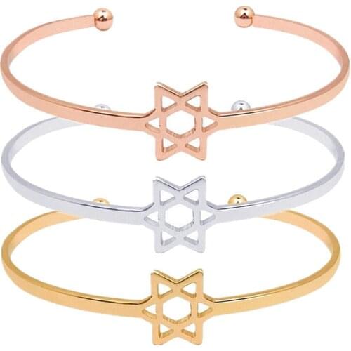 Hollow Open Six-Pointed Star Bangles for Women Fashion Cuff Bracelet Trendy Bracelet Female Lucky Jewelry Delicate Accessories