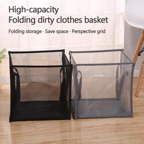 Portable Folding Dirty Clothes Basket Mesh Breathable Dirty Clothes Basket Household Clothes Storage Bag Storage Box