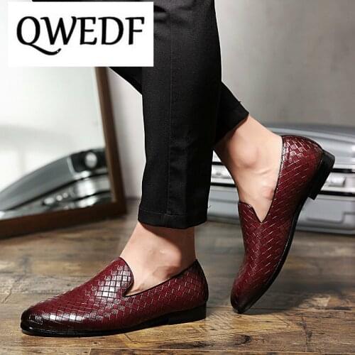 QWEDF Men Leather Shoes Luxury Brand Casual Weave Loafers Slip On High Quality Hot sale Mens Dress Shoes Fashion design MJ-33