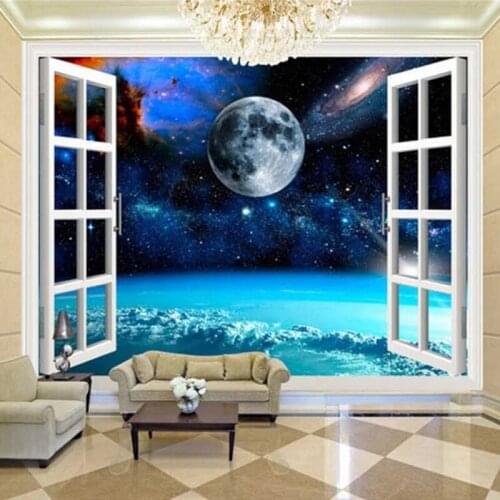 Custom Mural Galaxy Moon 3D Photo Self Adhesive Wallpaper Bedroom Living Room Wall Decoration Modern Papel De Parede Waterproof