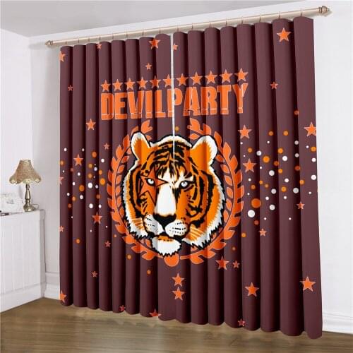 Devil Party Window Curtains 2 Panels Cartoon Tiger Star Window Treatments 3D Print Colorful Animals Window Drapes Home Curtain