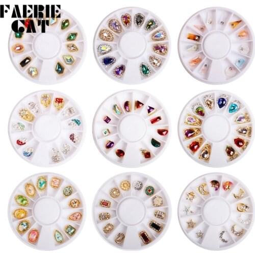 12 Grid Super Shining Diamond Rhinestone Pearl Shell Nail Design Alloy Drill DIY Nail Art Jewelry Decorations In Wheel 10 Styles