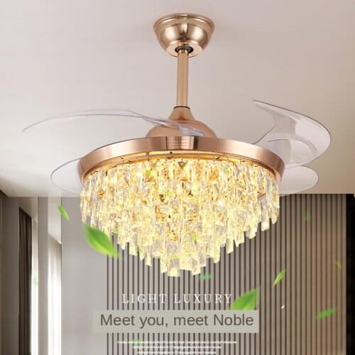 110V / 220VLED Crystal Invisible Ceiling Fan Light Restaurant Light Luxury Home Frequency Conversion Ceiling Fans with Lights