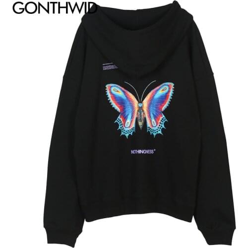 GONTHWID Colorful Butterfly Effect Print Hooded Sweatshirts Hoodies Streetwear Mens Hip Hop Fashion Casual Pullover Hoodie Tops