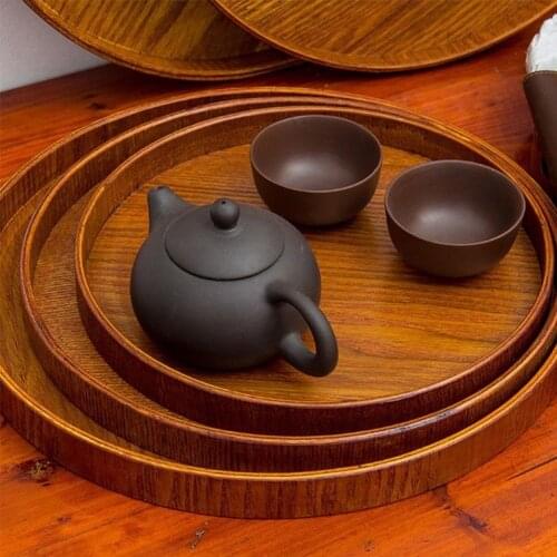 Retro Kitchen Tools Fruit Dishes Platter Round Natural Wooden Food Tea Accessories Plate Tea Tray Bakery Serving Tray 3 Sizes