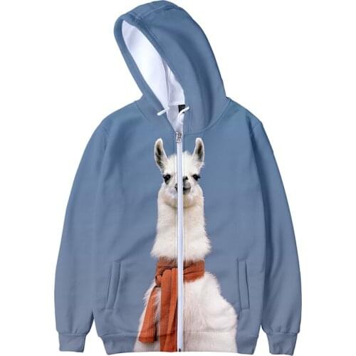 Animal Funny Cartoon Alpaca Print Fashion Sport 3d Hoody Men Women Zipper Hoodies Jackets Tops Long Sleeve 3D Hooded Sweatshirts