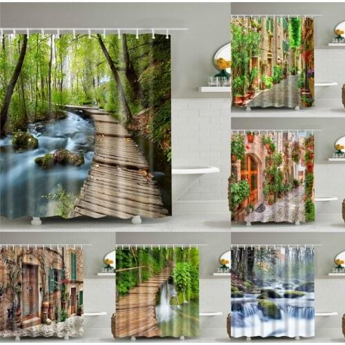 Waterproof Shower Curtain with Hooks Green Scene Bathroom Curtains High Quality Bath Bathing Sheer for Home Decorations