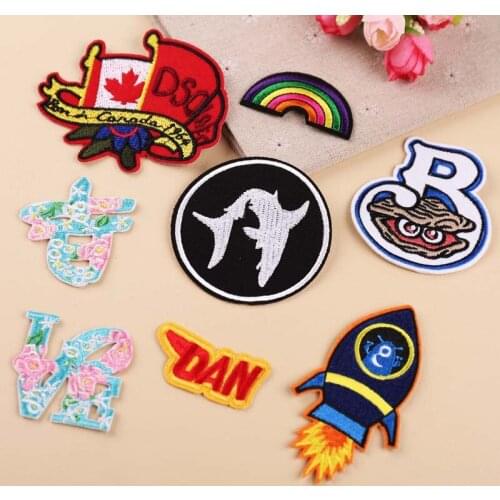 High Quality New Embroidered Fabric with Badges Rocket Pearl Oyster Rainbow DIY Clothes Pants Decorative Patches Stick Cloth