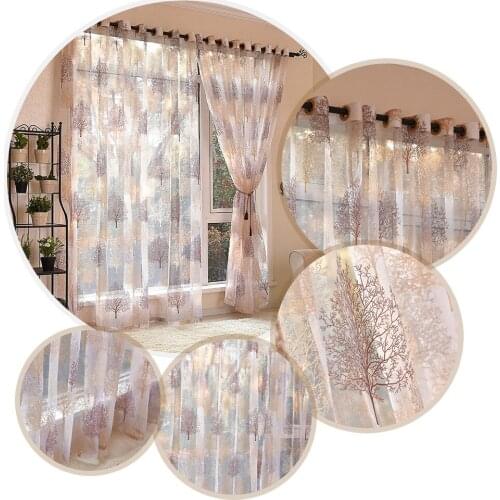 Curtain Panel Voile Sheer Curtain, Floral Tree Sheer Curtains Tulle Voile Curtain for Bedroom Living Room Balcony,100cm x 250cm