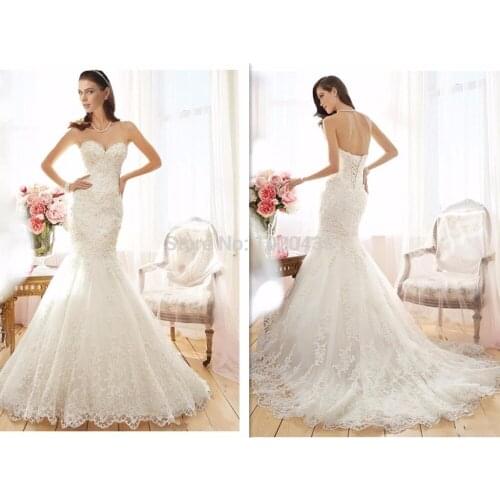 2018 vestido de noiva Mermaid Beaded Lace appliques Sweetheart Lace-up Court Train Bridal Gown mother of the bride dresses