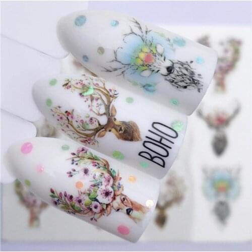 1PCS Kawaii Elk Fox Wolf Animal 3D Embossed Nail Sticker Flower Adhesive DIY Manicure Slider Nail Art Tips Decorations Decals