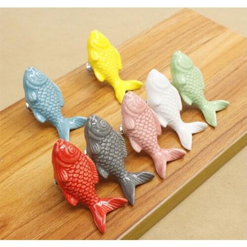 20pcs/lot Children Drawer Knobs Fish Shape Ceramic Handles for Kids Room Kitchen Cabinet Handles Cupboard Knobs