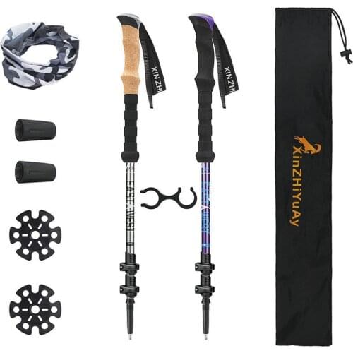 210g/pc Nordic Walking Stick Carbon Fiber External Quick Lock Trekking Pole Hiking Telescope Stick Shooting Crutch Senderismo