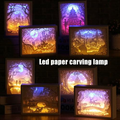 3D Creative Papercut Light Box Night Lamp Paper Pattern Painting LED Table Desk Color Shadow Box Frame