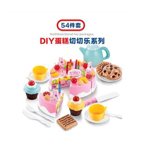 54PCS play house set Child High Quality Kitchen Toy Set 54pcs Pretend Play House Dishes Kid Toys Cutting Birthday Cake Food