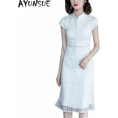 AYUNSUE Elegant Summer Dress Women Clothes 2020 Vintage Ladies Casual Formal Party Lace Dresses Embroidery Floral Vestidos 80776