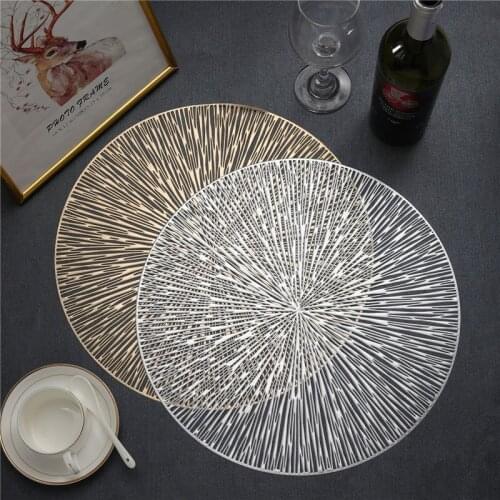Hollow Out Placemats for Dining Table PVC Round Pads Firework Shape Non Slip Heat Insulation Table Mats for Dining Decoration