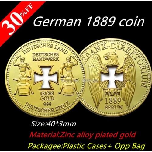 Free Shipping 20pcs/lot 1 oz 1889 reichsbank deutsches handwerk craftsman 999. 24k gold plated commemorative collection coin