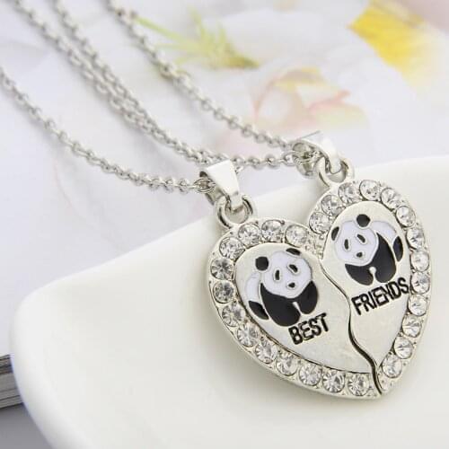 Bespmosp 2PCS Heart Panda Best Friends BFF Silver Plated Animal Charm Pendant Necklace Friendship Women Men Jewelry Choker Party