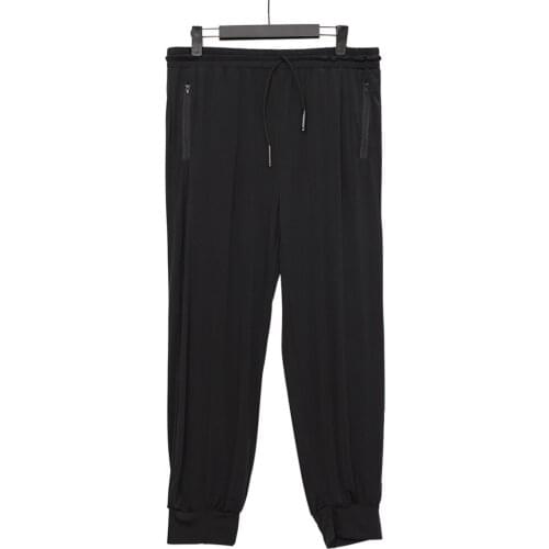 Male Summer High Elasticty Thin Translucent Ice Silk Loose Casual Exercise Pants Soft Breathable Slacks Drawstring Jog Trousers