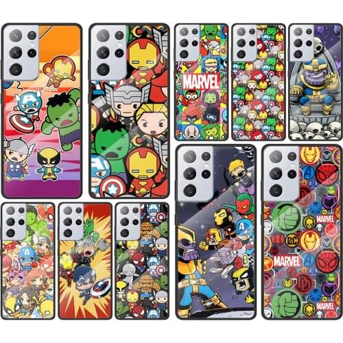 Marvel cartoon cute for Samsung Galaxy S21 Ultra Plus A72 A52 4G 5G M51 M31 M21 Luxury Tempered Glass Phone Case Cover