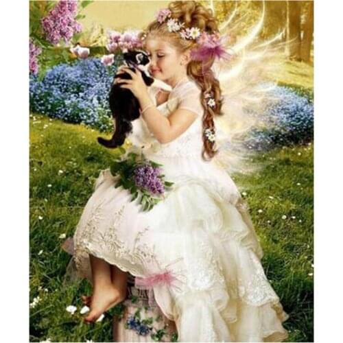 CraftArtGo 5D Diamond Embroidery Girls and cats Full Square Round Rhinestone Mosaic Painting Cross Stitch Flowers Diamond Kit