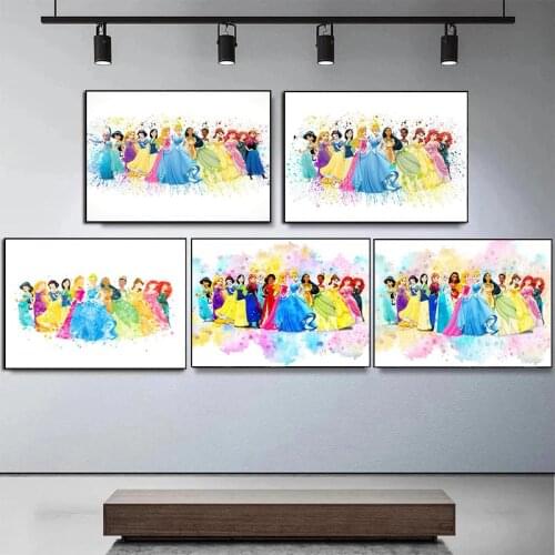 Disney Watercolor Princesses Canvas Paintings Snow Queen Posters and Prints Wall Art Pictures for Living Room Home Decoration