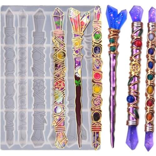 DIY Crystal Epoxy Resin Mold Magic Wand Scepter Ceremony Hairpin Mirror Silicone Mold For Resin