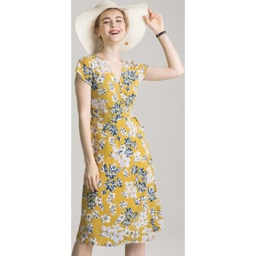 Quality Pure Silk Long Print Dress 100% Mulberry Silk Women Fashion V-neck One Piece Dress M L XL FREE SHIPPING