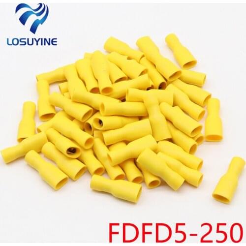 FDFD5-250 FDFD5.5-250 Female Insulated Electrical Crimp Terminal Connectors Cable Wire Connector 100PCS/Pack AWG 12-10 FDFD