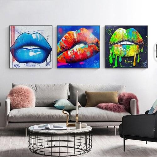Graffiti Art Canvas Painting Abstract Sexy Fat Lips Posters and Prints Wall Portrait Art On Wall Pictures For Living Room Decor