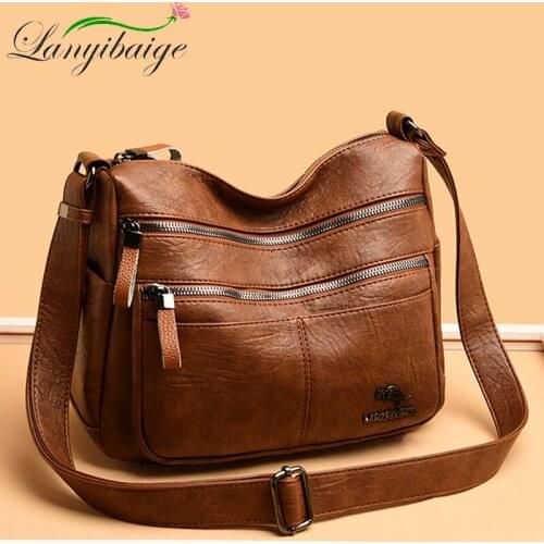 Classic PU Leather Ladies Shoulder Bag Retro High Quality Multi Pocket Messenger Bag Casual Stitching Designer Bolsa Feminina