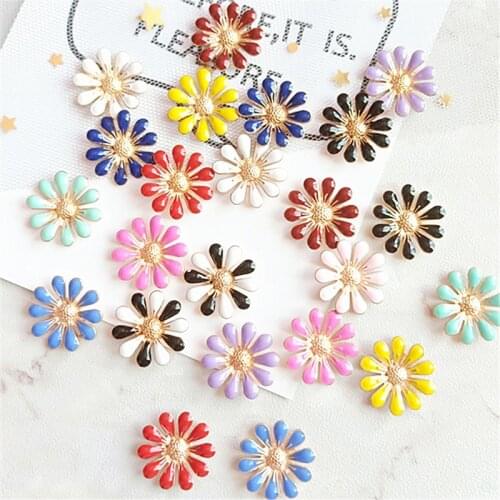 10pcs/lot 20mm*20mm Alloy Drop Oil Daisy Metal Buttons Child Diy Hair Accessories Sun Flower Bridal Headwear Material Decorative