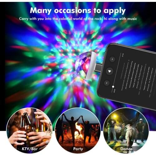 USB Mini Disco Stage Lights Led Xmas Party DJ Karaoke Car Decor Lamp Cellphone Music Control Crystal Ball Colorful Light 1pcs