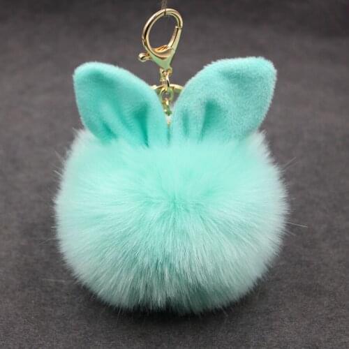 High Quality Fluffy Faux Rabbit Ear Fur Ball Key Chain Holder Pompom Artificial Rabbit Fur Keychain Women Car HandBag Keyring