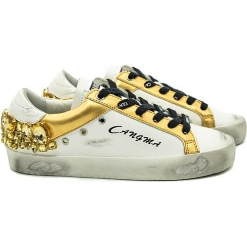 CANGMA Luxury Brand Original Gold White Vintage Men Sneakers Diamond Golden Bass Crystal Male Vintage Shoes